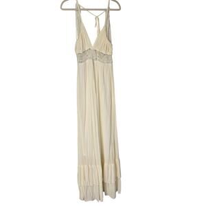 Cream Boho Lace Cutout Maxi Dress Crochet Waist Ruffle Hem Festival Ready Size M